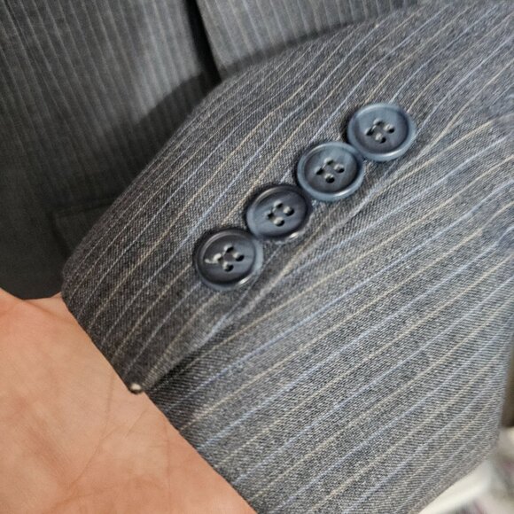 Mens Imperial By Haggar Gray Pinstripe Suit Jacket 2-Button Wool Blend - Picture 4 of 16